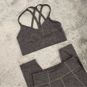 Exercise Outfit Charcoal Heather Gray Women's Sports Bra and Leggings